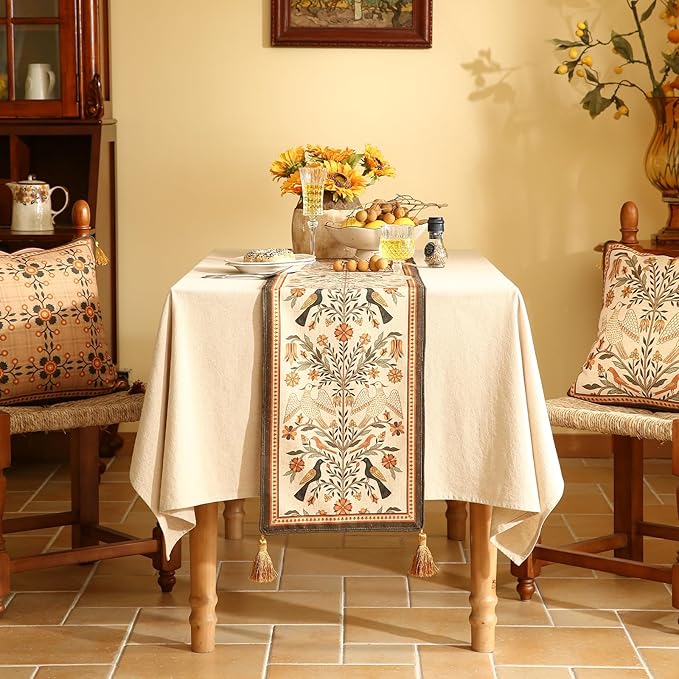 Decorative Linen Table Runner 71 Inches Long, Floral Print Rustic Runner - Image 2