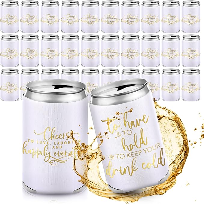 50 Pieces White Wedding Can Cooler Sleeves Bulk Engagement Party Favors by Qinyoung