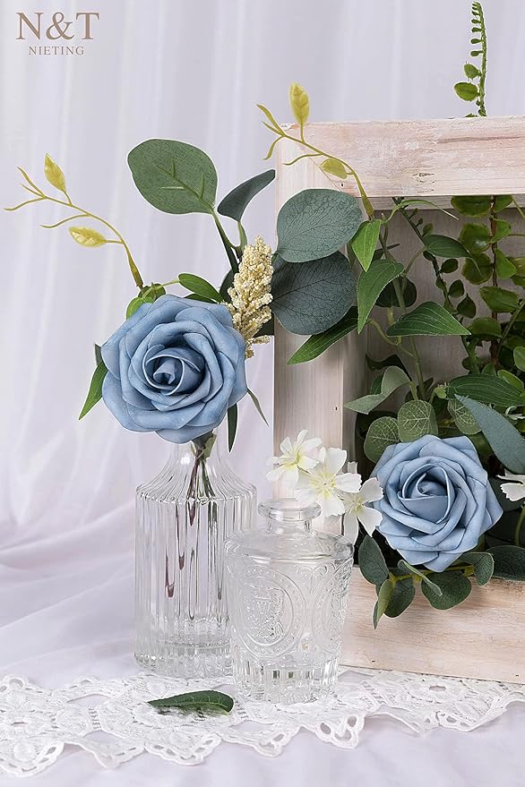 N&T NIETING Artificial Flowers, Home Display, Dusty Blue Gray - Image 3
