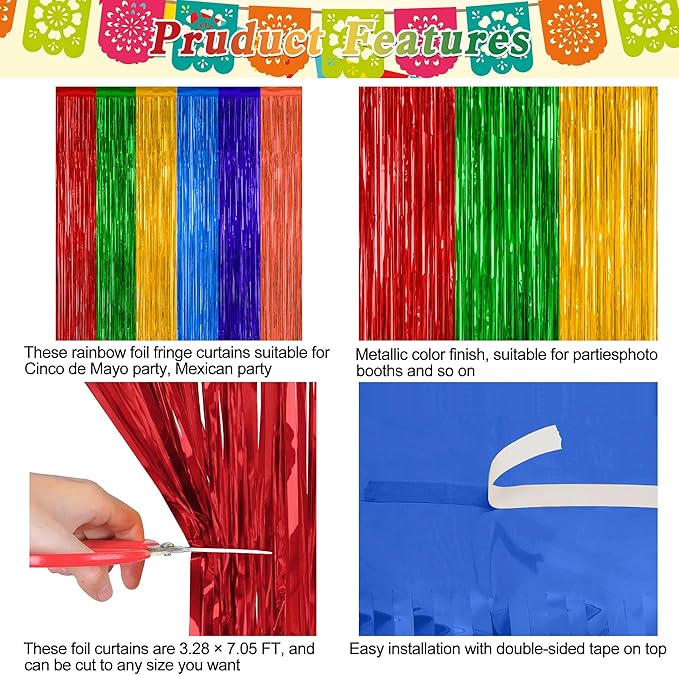 2 Pack Cinco De Mayo Decorations, 3.28 FT x 7.05 FT Fiesta Rainbow Backdrop - Image 4