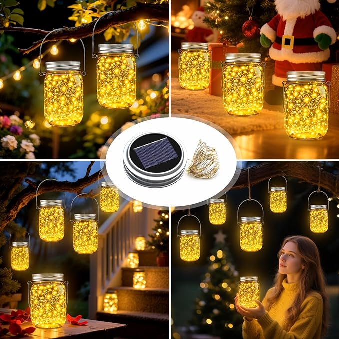 ZNYCYE Mason Jar Solar Lights for Outside, 12 Pack 30 LED Fairy Firefly Lights - Image 8
