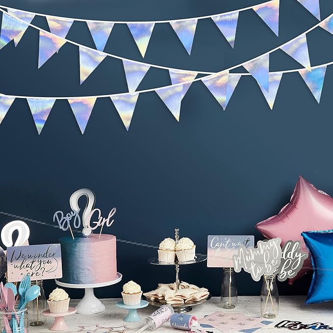 33Ft Iridescent Party Decoration Holographic Fabric Triangle Pennant Banner - Image 5
