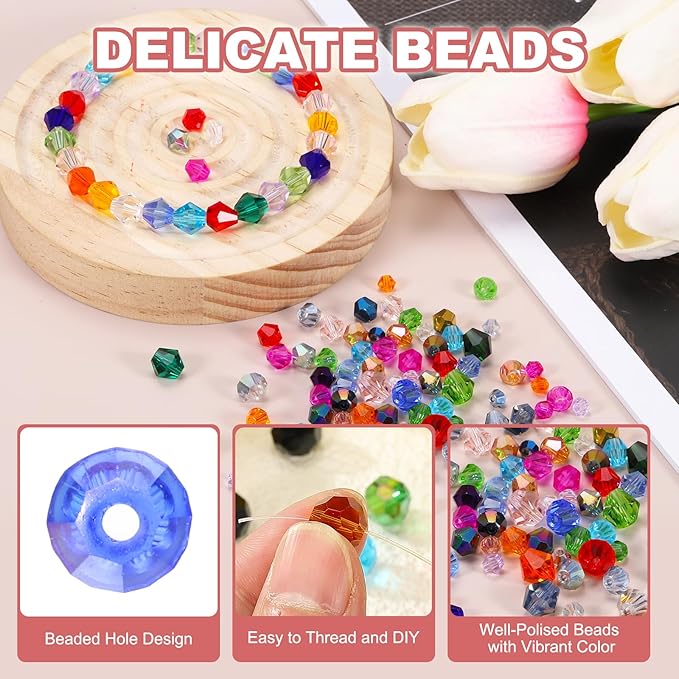 PATIKIL 1000pcs 3mm Bicone Glass Crystal Beads, Faceted Glass Spacer Beads - Image 3