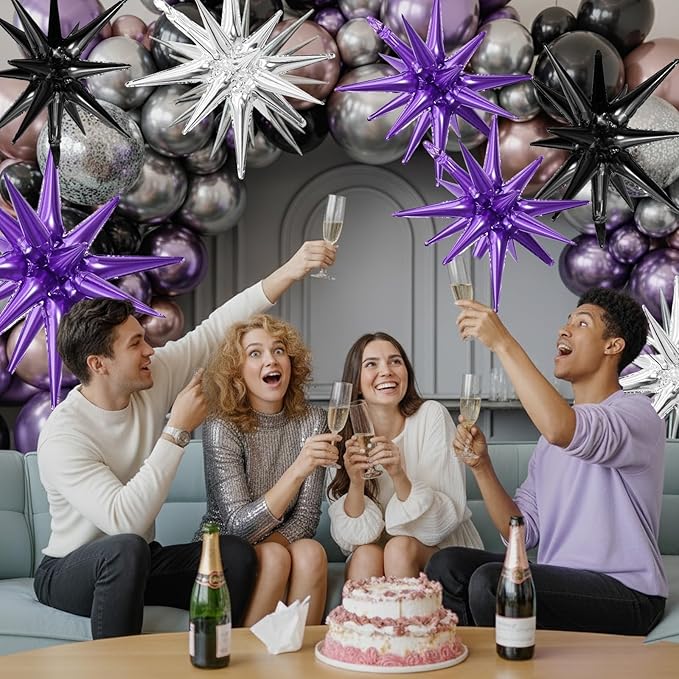 Black Purple Silver Star Balloons - Image 6