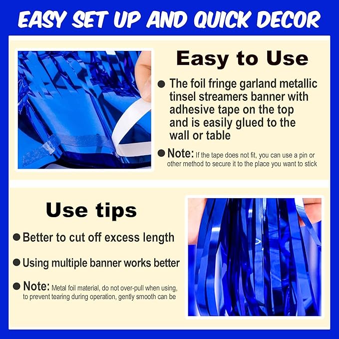 4 Pack 10 Ft Blue Foil Fringe Garland Metallic Streamers Tinsel Banner Wall - Image 3