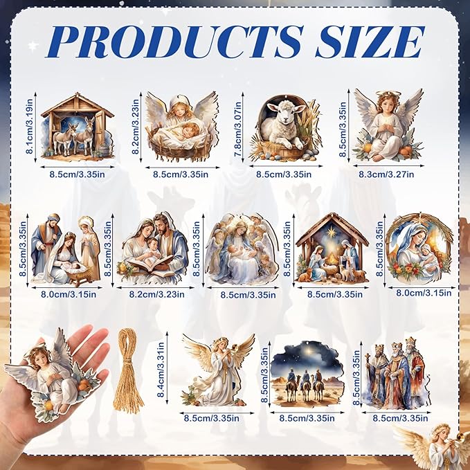 Suzile 36 Pcs Christmas Wooden Ornaments Nativity Ornaments Religious Christmas - Image 2