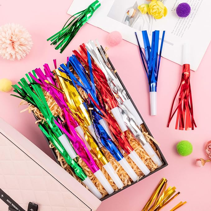 36 Pcs Noise Makers Birthday Blowers Glitter Metallic Fringed Party Blow Horns - Image 4