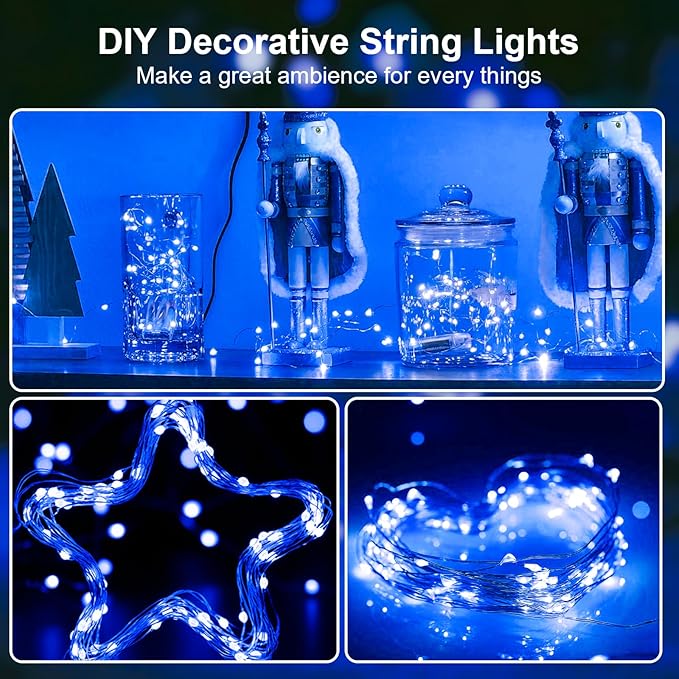 16Ft 50 LED Blue Fairy Lights Mini String Lights Waterproof - Image 4