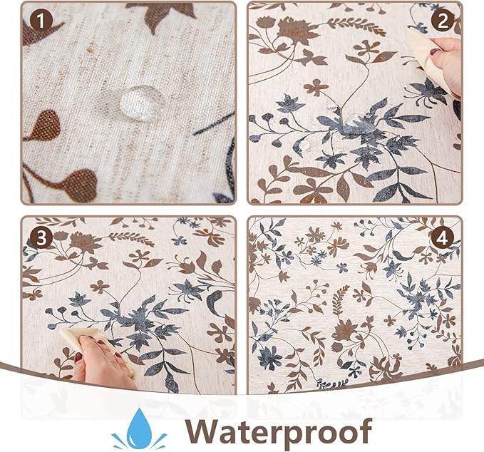 MYSKY HOME Rustic Tablecloth Classic Brown Leaves Printed Linen Fabric Table - Image 2