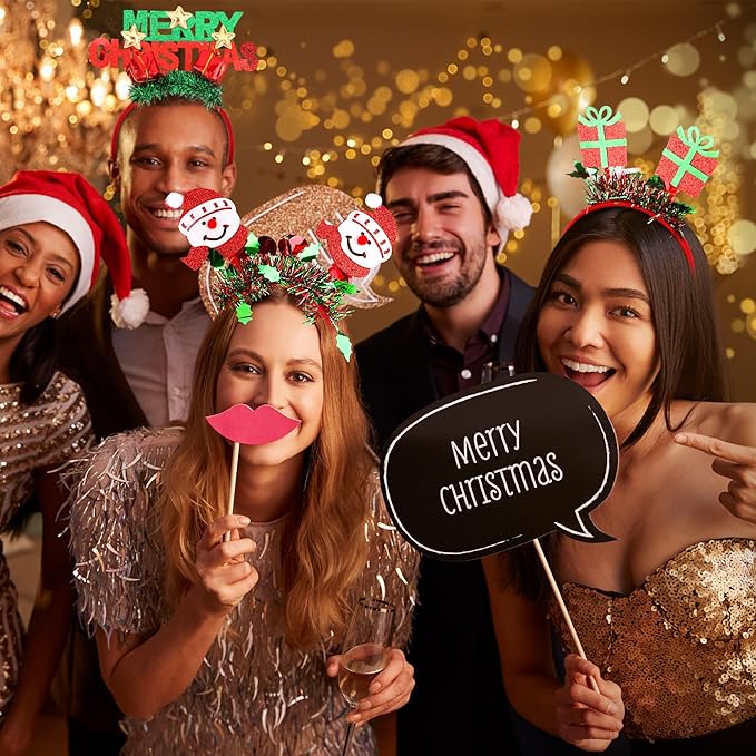 Aodaer 8 Pack Christmas Headbands Glitter Xmas Headband Costume Headwear - Image 7