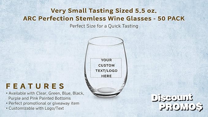 Custom Stemless Wine Glasses by ARC 5.5 oz. Set of 50, Personalized Bulk Pack - Image 2