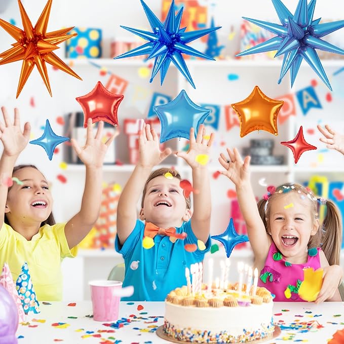 16 Pcs Orange and Blue Star Balloons, 22/18/10 Inch Foil Balloons, Four-Pointed - Image 6