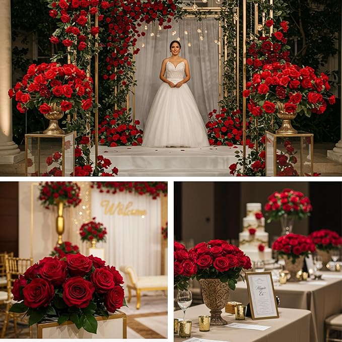 Auihiay 104pcs Red Roses Artificial Flowers - Image 6