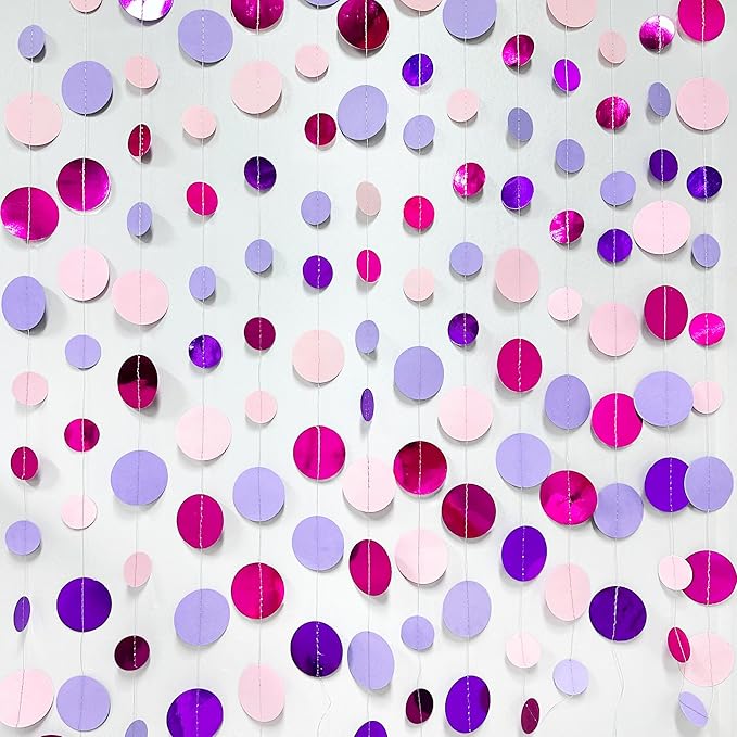 Pink and Purple Party Decorations Circle Dots Garland Hot Pink Lavender Hanging - Image 3