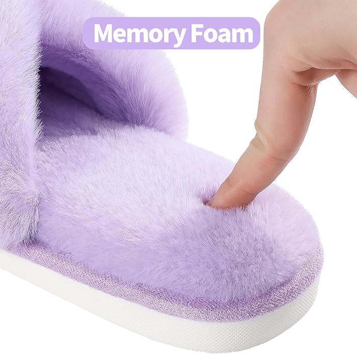 Evshine Women's Fuzzy Slippers Cross Band Memory Foam House Slippers Open Toe - Image 4