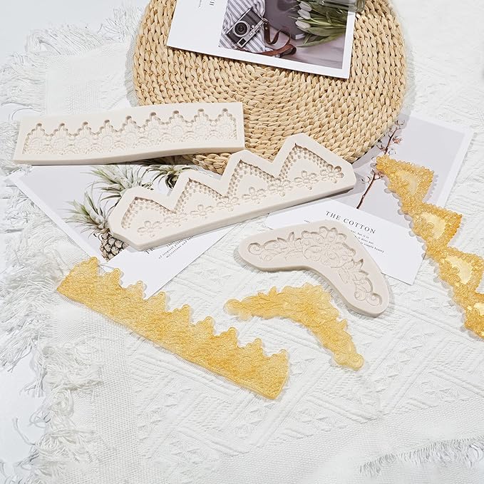 Lace Fondant Mold Set of 3, Edible Lace border Cake Decorating Imprint Mat - Image 7
