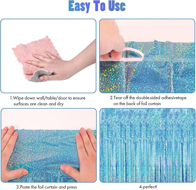 CANREVEL 2 Pack 3.3x8.2 Feet Light Blue Foil Fringe Backdrop Curtains, Glitter - Image 4
