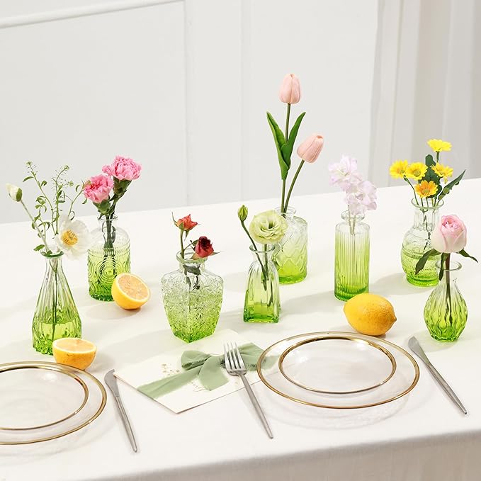 Vintage Small Glass Vases Set of 10, Mini Bud Vases - Image 4