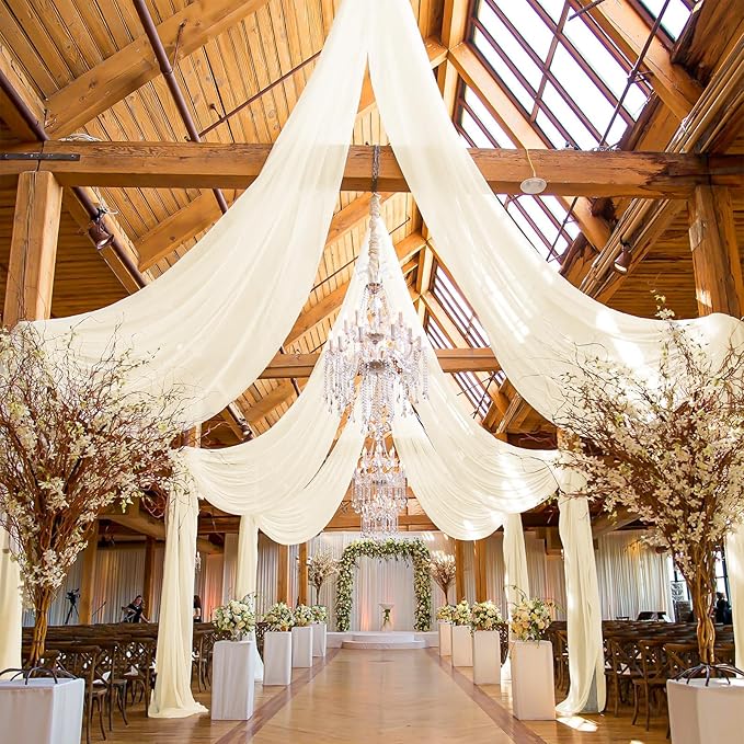 6 Panels Ivory Ceiling Drapes for Wedding, 5ftx40ft Cheesecloth Sheer Fabric by REWOMC