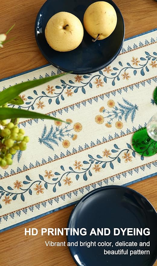ISAENNE Designer Pale Yellow Elegant Linen Table Runner 102 Inches Long - Image 4