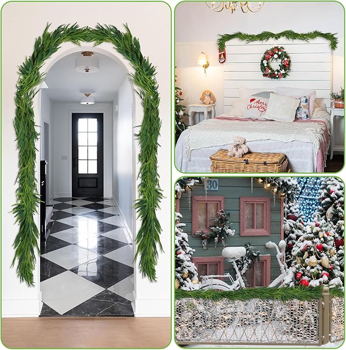 3 Pcs Artificial Norfolk Pine Garlands Christmas, 9 FT Dense Real Touch Winter - Image 7