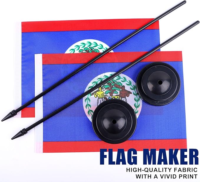 Belize Desk Flag 12" Solid Pole Deluxe Set Belizeans Flags Banner Mini Small - Image 5