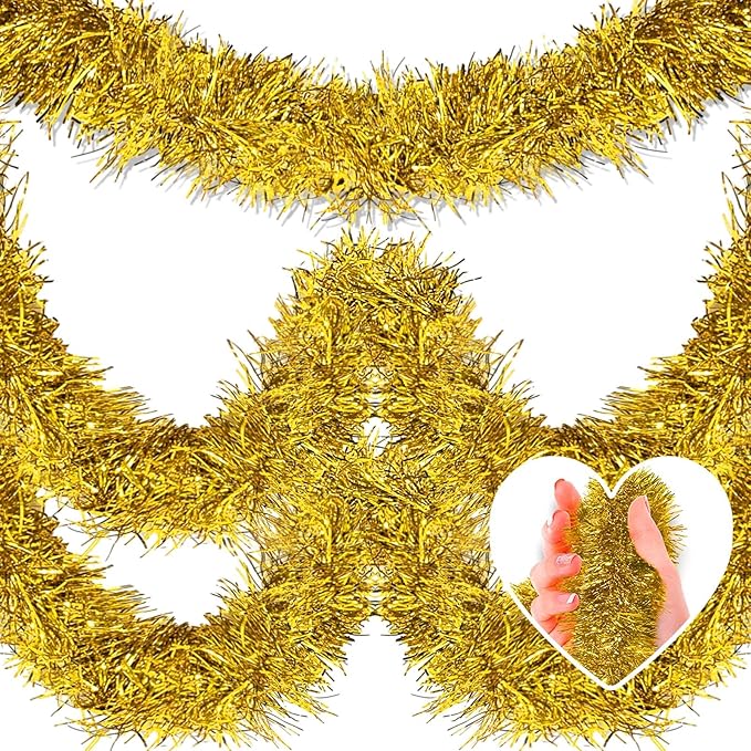 25 Feet Christmas Tinsel Garland, Metallic Twist Wall Hanging Tinsel Backdrop by Mebiornt
