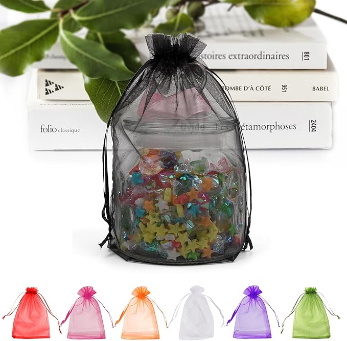 ANZNKU 100 Pack Premium Sheer Organza Bags 6x9 inches Mesh Gift Bags Drawstring by ANZNKU