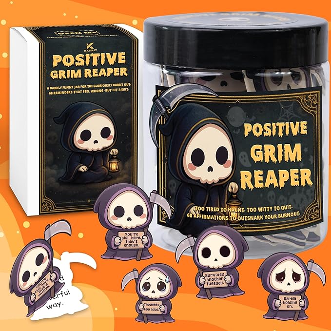 Emotional Support Grim Reaper – Positive Grim Reaper Jar, Dark Humor Spooky by KATINAT