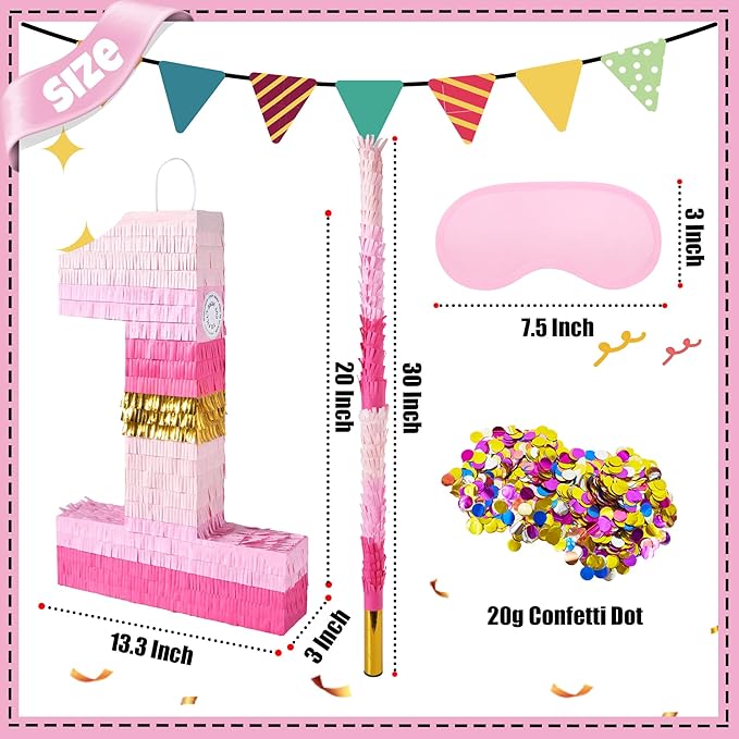 PCFING 20 Inch Number 1 Piñata Pink Gold - Image 2