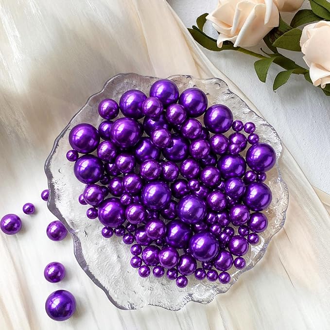 180PCS Purple Beads for Centerpieces Vases, No Hole Polished Pearl Makeup Beads - Image 5