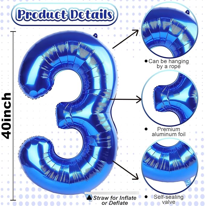 Navy Blue 30 Balloon Numbers, 40 Inch Large Dark Royal Blue Foil Number 3 & 0 - Image 2