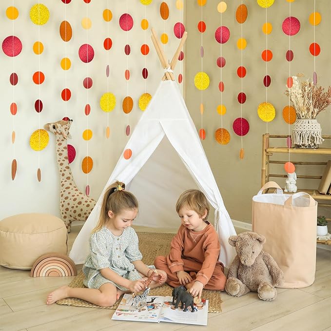 8 Pack Orange Red Glitter Dot Garland, Hanging Circle Streamers Banner - Image 6