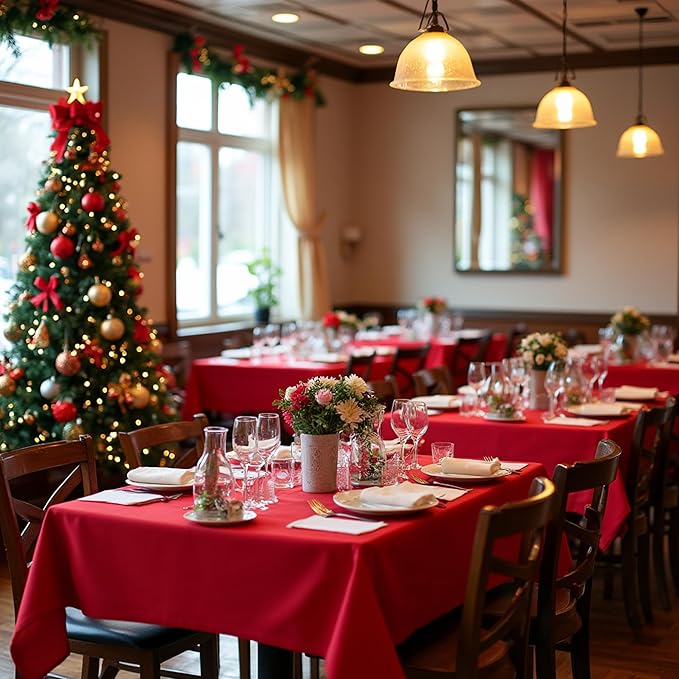 sancua Christmas Red Square Tablecloths 85x85 Inch, 2 Pack - Image 3
