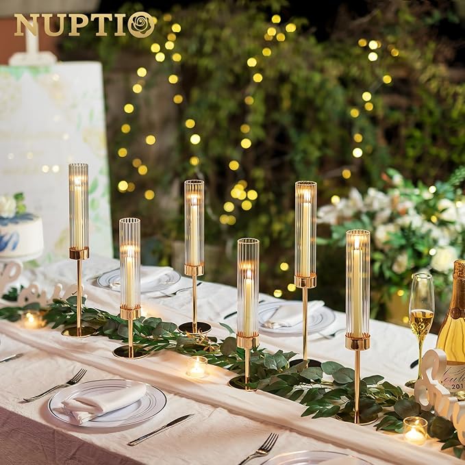NUPTIO Hurricane Candle Holder for Centerpiece: Set of 6 Tall Candle Stick - Image 3