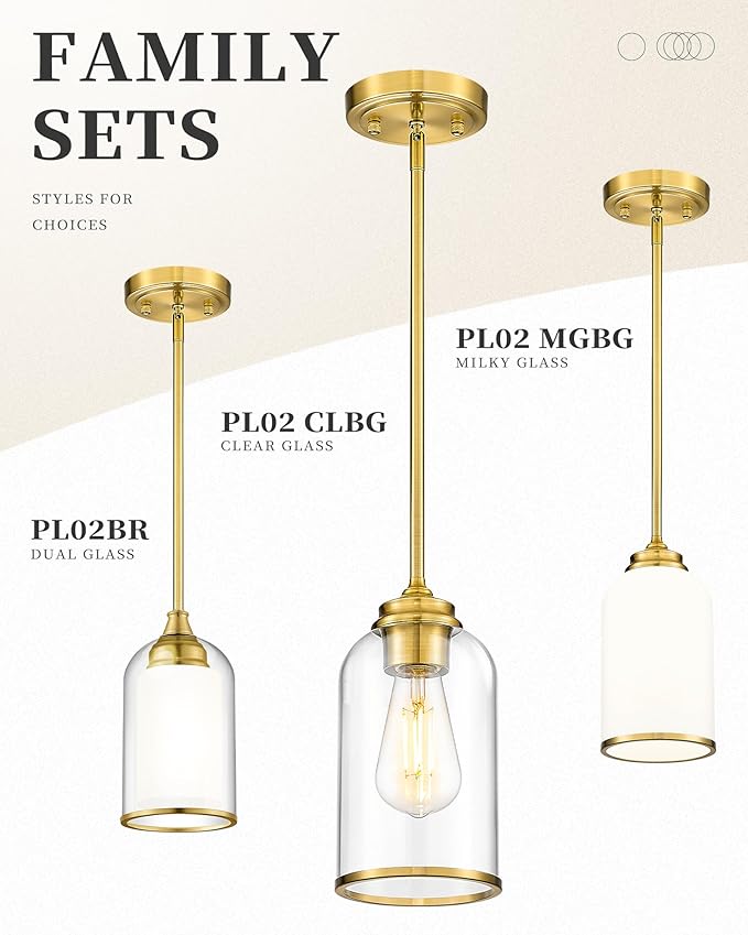 LIROUVET 2 Pack Pendant Lights, Vintage Hanging Lamp, Brushed Gold Pendant - Image 6