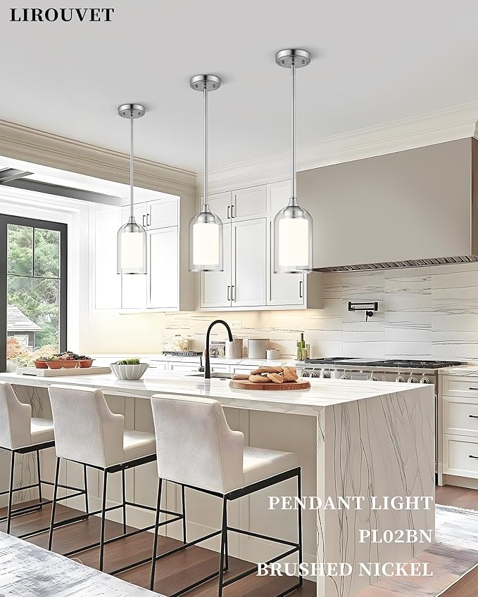 LIROUVET 2 Pack Pendant Light Fixtures, Modern Dual Glass Pendant Lights - Image 5
