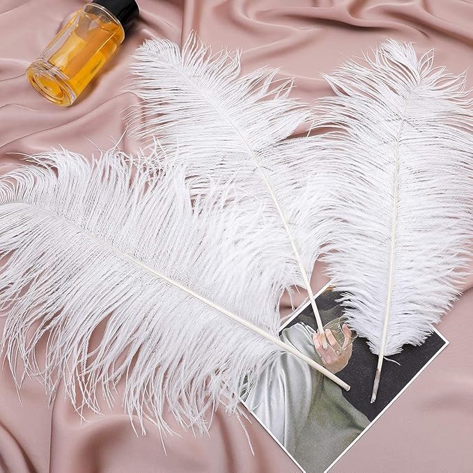 24pcs Natural White Ostrich Feathers 10-12inch - Image 7