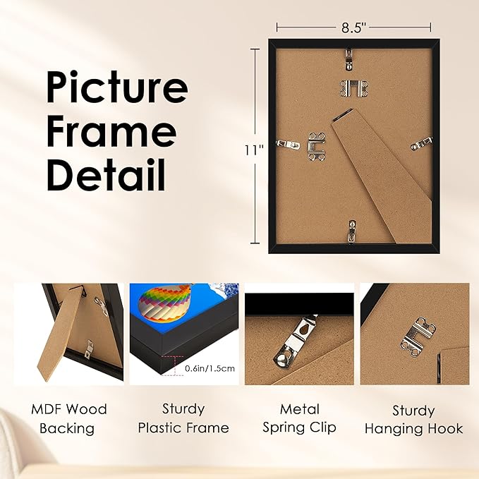 FIXSMITH 8.5x11 Picture Frame, Display Pictures 6x8 - Image 3