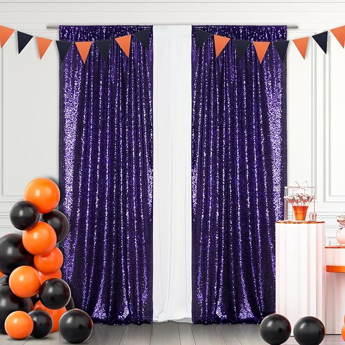 Eternal Beauty Purple Sequin Backdrop Curtains, Halloween Shimmer Back Drop by EternalBeauty