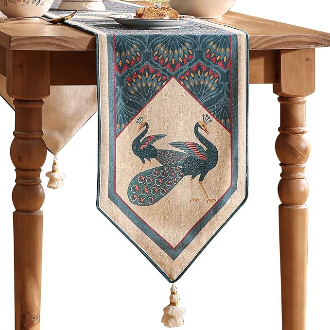 Vintage Blue Peacock Table Runner by bilingaier