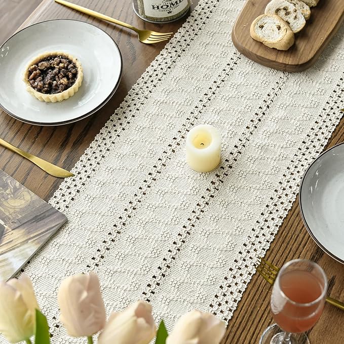 Artoid Mode Beige Farmhouse Woven Rustic Hollow Table Runner, Seasonal Holiday - Image 4