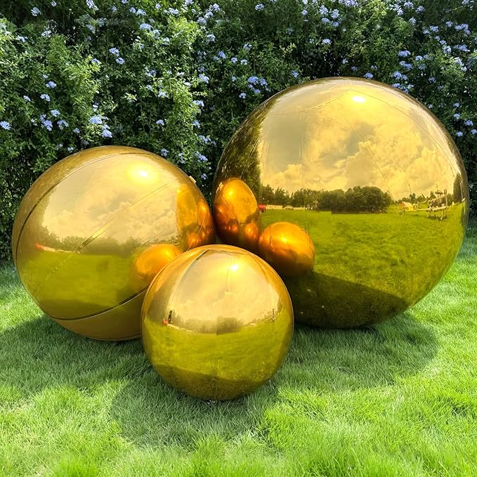 3PCS Glod Inflatable Mirror Ball, Big Shinny Balls Reusable Large PVC Disco by Unknown