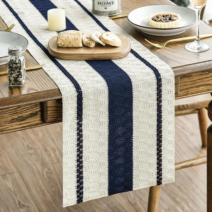 Artoid Mode Dark Blue Farmhouse Woven Rustic Table Runner, Seasonal Holiday by ArtoidMode