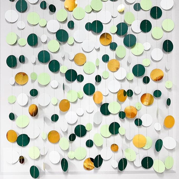 46 Ft Sage Green Gold Party Decorations Polka Dots Garlands Hanging Paper - Image 3