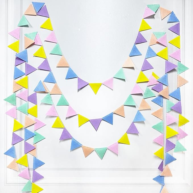 pinkblume Pastel Party Decoration Macaron Felt Hanging Triangle Mini Bunting - Image 5