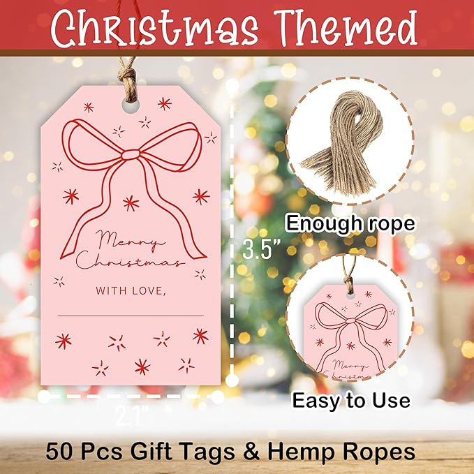 50 Pcs Christmas Gift Tags, 2.1"×3.5" Merry Christmas Tags - Image 2