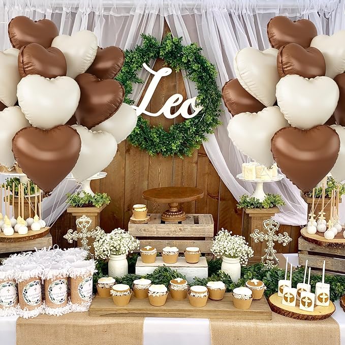 Sand White Brown Heart Balloons - Image 5