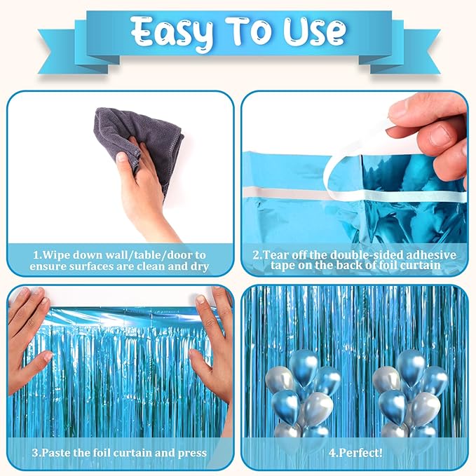 2 Pack Retro Blue Foil Fringe Backdrop Curtains, Tinsel Streamers Party - Image 4