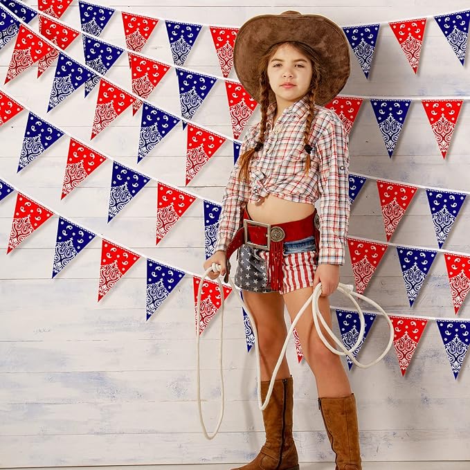 Frienda 6 Pack Western Cowboy Party Decorations Bandana Pennant Banner - Image 6
